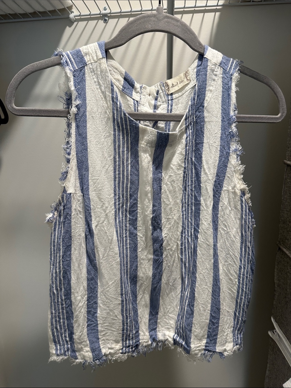Altar'd State Blue & White Striped Frayed Tank